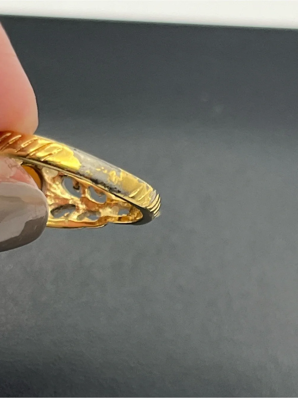 18k HGE gold electroplated filigree scroll Cameo vintage ring size 9